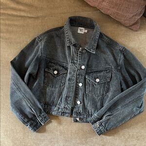 Princess Polly Washed Black Cropped Denim Trucker Jacket